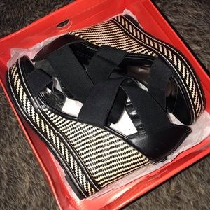 Black and Cream Platform Wedges